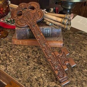 Vintage Brown Wooden Key Holder Wall Art